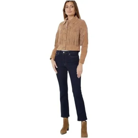 Blank NYC Real Suede Fringe Western Jacket Almond Butter 100% leather NWT - Picture 4 of 10